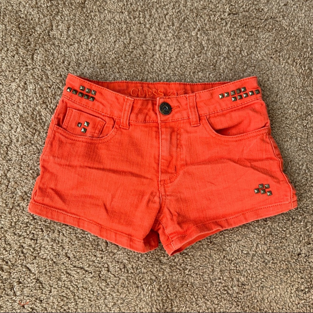 guess orange denim shorts
